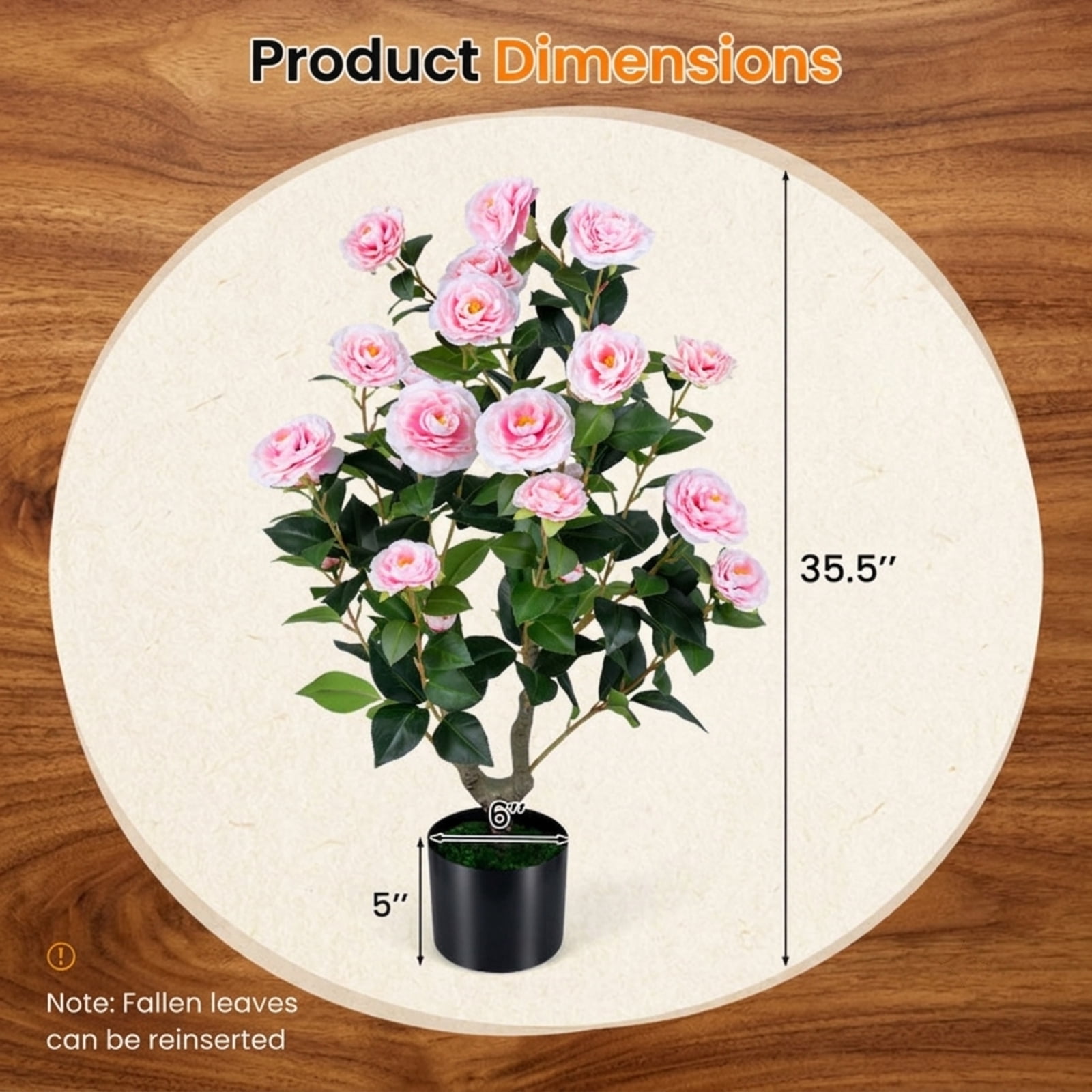 Vebreda 35.5 Inch Artificial Camellia Tree, Pink Faux Flower Plant in Cement-Filled Pot, Lifelike Fake Tree for Indoor Outdoor Home Office Decor