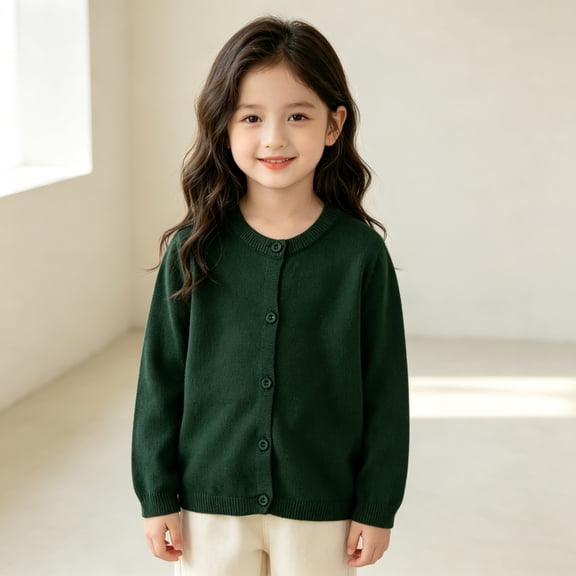 FAIOROI Girls Knit Button‑Up Cardigan Long Sleeve Round Neck Casual Knit Tops Toddler Kids Sweater