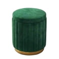 thumbnail image 1 of Round Green Linen Storage Stool Box With Padded Seat 34x45cm For Bedroom And Living Room, 1 of 5