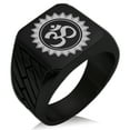 thumbnail image 1 of Stainless Steel Sacred Lotus Sanskrit Om Geometric Pattern Biker Style Polished Ring, 1 of 1
