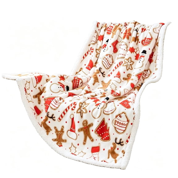 AMARHH Reversible Christmas Plush Throw Blanket, Soft Sherpa Fleece Holiday Print Fleece Blanket, Cozy Couch Bedroom Winter Holiday Decor