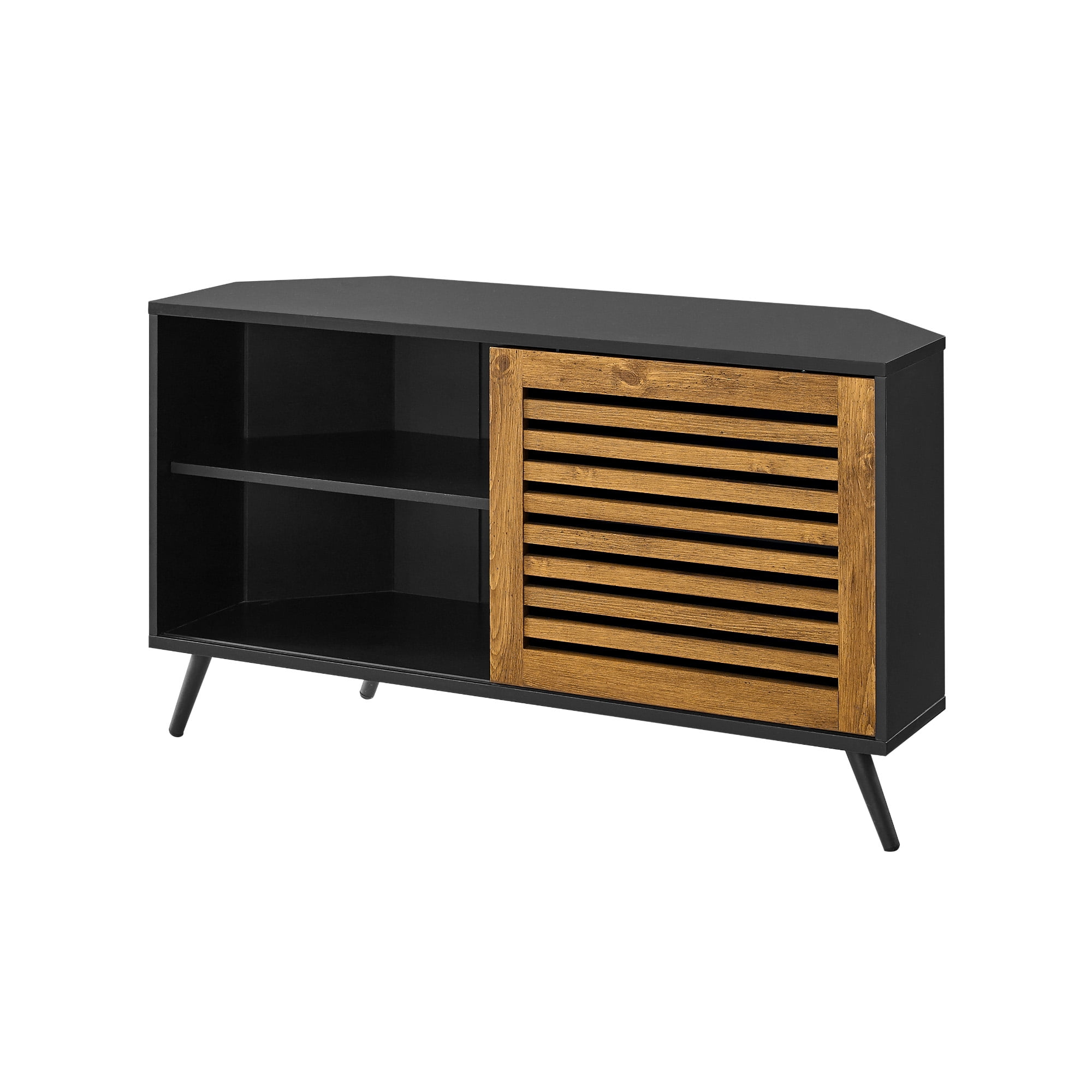 Manor Park Contemporary Boho Sliding Door Corner TV Stand, Black