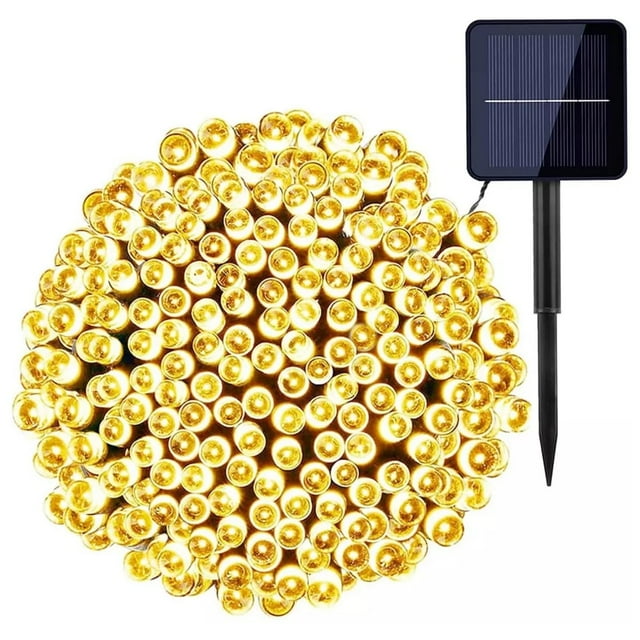 Luces Navideña Solar 12 Metros 100 Led Decorativa Exterior 8 Modos Blanco Calido