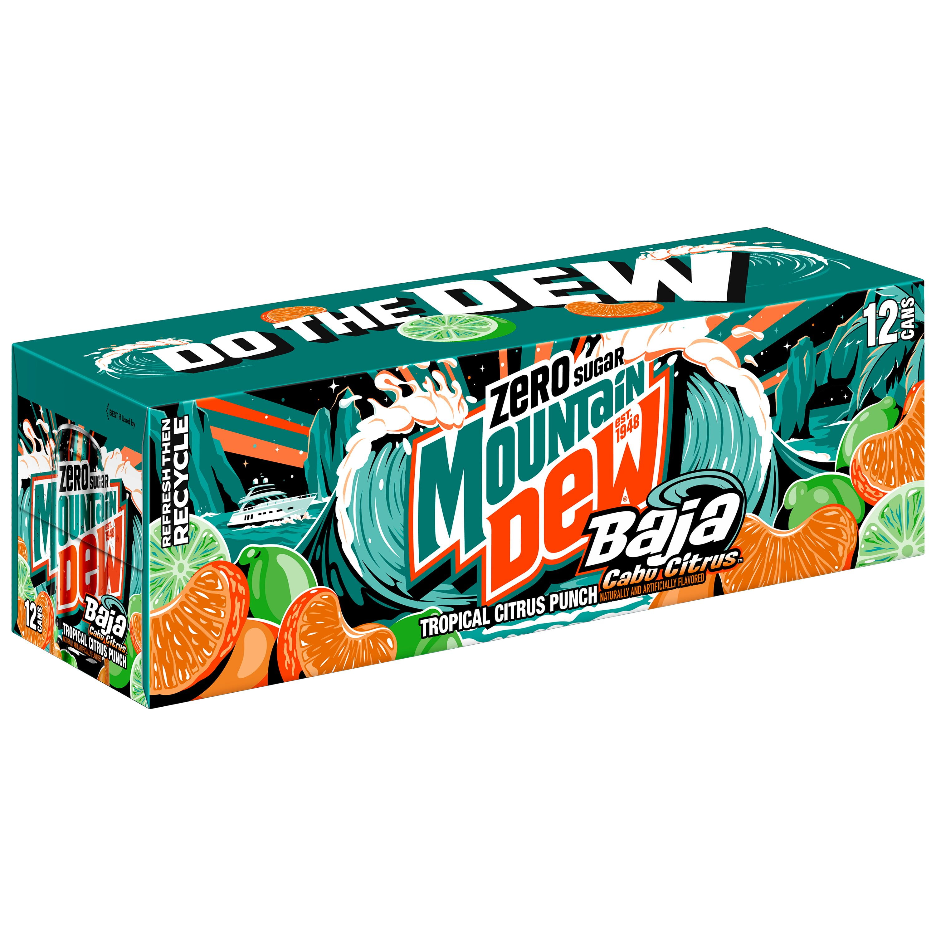Mountain Dew Zero Sugar Baja Blast Cabo Citrus Soda, 12 fl oz Cans, 12 pack