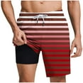 thumbnail image 2 of Fengqque Workout Shorts Men with Liner,Men's Elastic Waist Drawstring Gradient Striped Printing Loose Sports Beach Pants Red-E XL(XL), 2 of 6