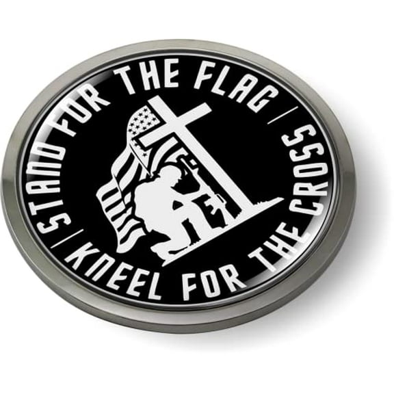 Stand for The Flag, Kneel for The Cross 3D Domed CAR Emblem Badge Sticker Chrome Metal Round Bezel