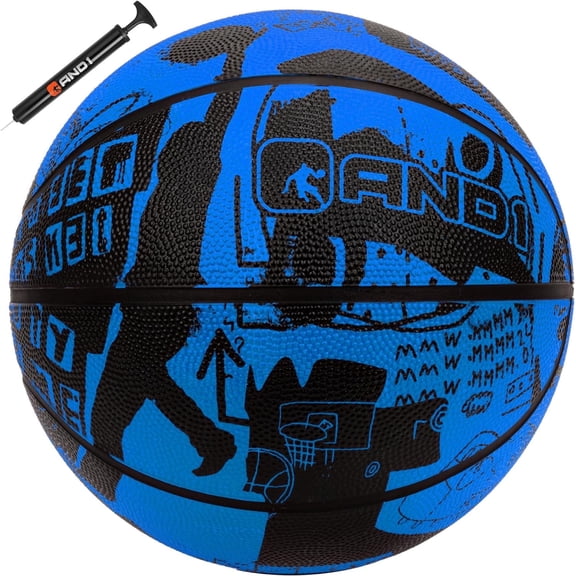 AND1 Street Art Rubber Basketball - Size 5 (27.5") for Indoor/Outdoor Use, Deep Channel, Includes 10” Pump