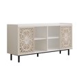 thumbnail image 7 of GZXS Vintage Accent Cabinet with Hollow-Carved Sliding Doors, Open Shelves, Solid Fir Wood Frame, for Living Room, Dining Room, or Entryway, 58.66"L x 15.75"W x 28.62"H (White+Black), 7 of 7