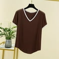 thumbnail image 2 of cfhntfmh V Neck Pajamas Tops for Women Casual Short Sleeve Color Block Shirt Summer Soft Sleep Tees, 2 of 5