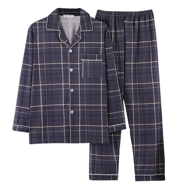 Conjunto de pijama de 2 piezas para hombre Cagnkofi, con estampado a cuadros, camisa de manga larga abotonada y pantalones, ropa de dormir cómoda para el hogar.