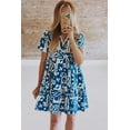thumbnail image 7 of Women's Blue Floral Loose Dress with Ricrac Trim - Short Sleeve, 7 of 7