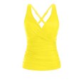 thumbnail image 6 of AHTJRT Women's Tankini Tops Ruched Deep V Neck Swim Tops with Chest Pad Crisscross Adjustable Spaghetti Straps Bathing Suit Tops Yellow XL, 6 of 6