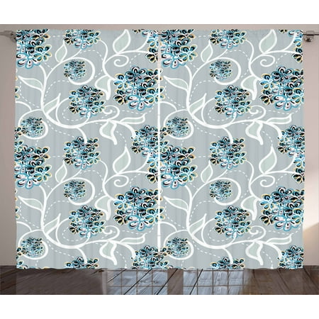 Exquisite Bedroom - Floral Curtains 2 Panels Set, Swirls Daisy Flower Bouquets Beauty Exquisite Flourishing Nature Essence, Window Drapes for Living Room Bedroom, 108W X 63L Inches, Sky Blue Grey Apricot, by Ambesonne