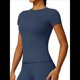 thumbnail image 3 of Camiseta Básica de Verano para Mujer, Corta, Cuello Redondo, Corte Ajustado, Top Corto Azul L, 3 of 8