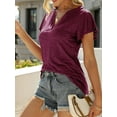thumbnail image 4 of Encolax Womens Summer V Neck T Shirt Ruffle Short Sleeve Tunic Blouses Maroon XL, 4 of 7