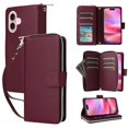 thumbnail image 1 of For iPhone 17 Case 9 Card Slots Zipper Pocket PU Leather Cover with Wrist Strap - Dark Purple, 1 of 5