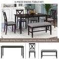 thumbnail image 4 of Harper & Bright Designs 6 Pieces Kitchen Upholstered Dining Table Set for 6 with Bench Wooden Rectangular Dining Table and 4 Chairs, Espresso, 4 of 12