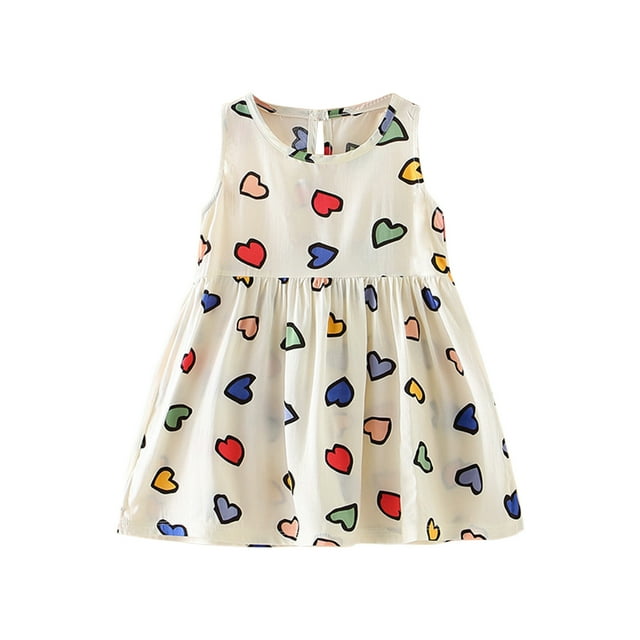 Yanlir Robe Sans Manches à Col Rond pour Filles Robe de Plage d'Été 6 Mois - 7 Ans Robe Mignonne à Imprimé Graphique pour Tout-Petits pour des Tenues Confortables et Adorables (Blanc, 6-12 Mois)