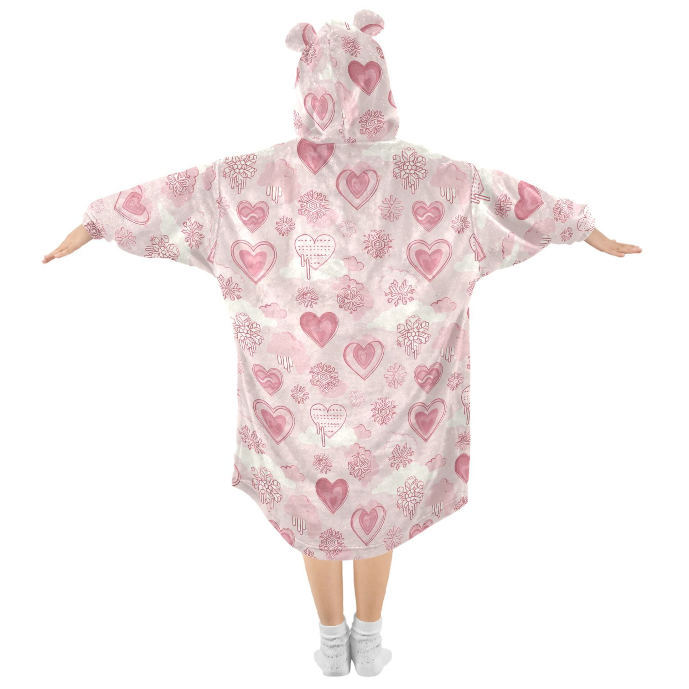 Wearable Blanket Hoodie for Kids Minimalist Hart Shape Flannel Hooded Blanket with Pockets and Sleeves Suitable for Boys and Girls