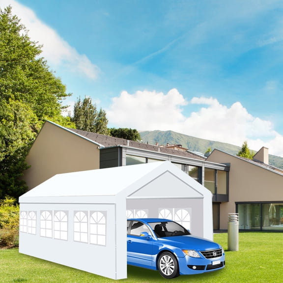 10'x 20' Heavy Duty Carport, Portable Garage with Transparent Windows, Roll-up Ventilated Doors, Removable Sidewalls, All-Season Tarp Cover, Extra Large Car Canopy for for Pickup Truck & Boat