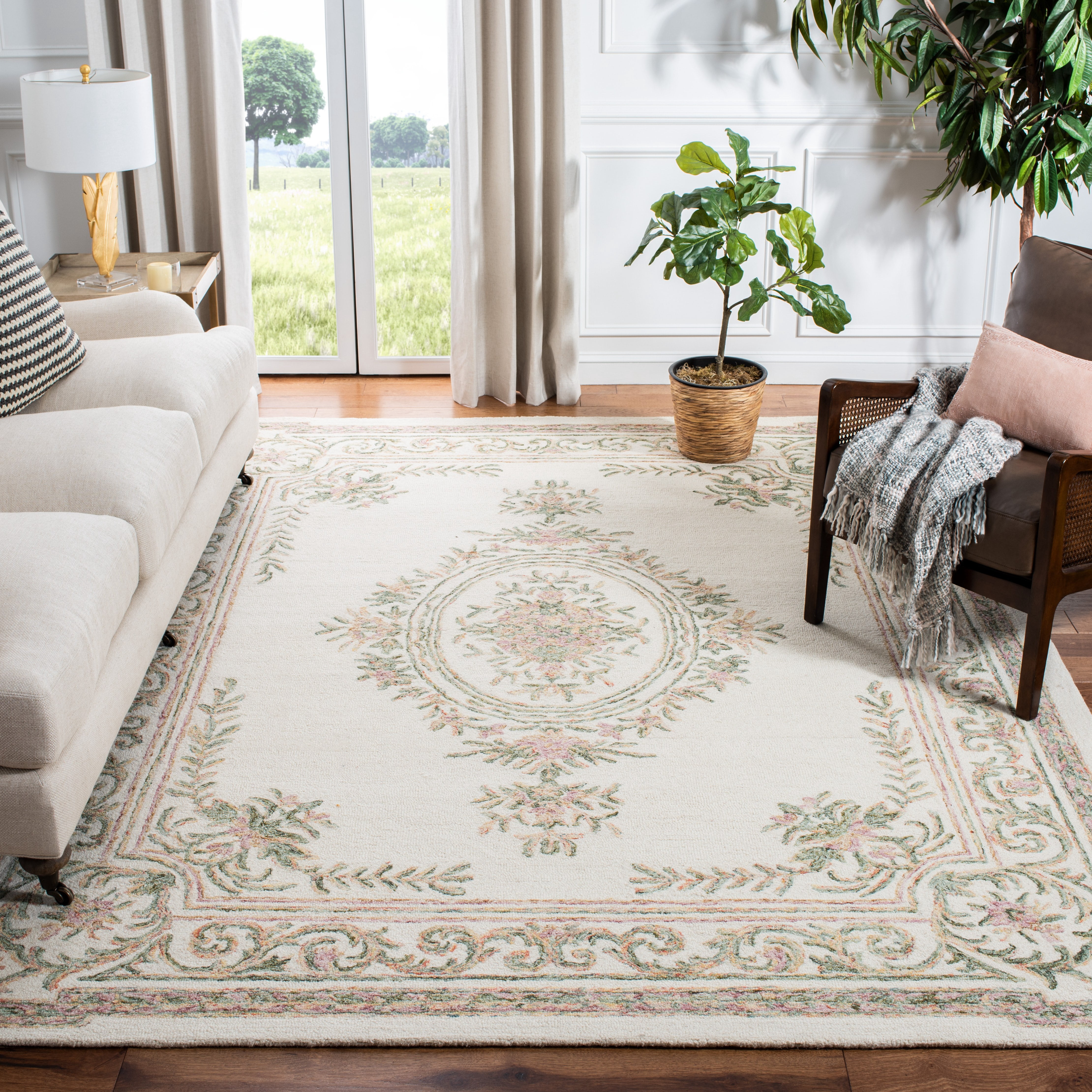 SAFAVIEH Micro-Loop Leptis Oriental Wool Area Rug, Ivory/Fuchsia, 9' x 12'