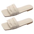thumbnail image 3 of Sandalias de piel sintética para mujer, con banda plana, elegantes, transpirables, suaves, de color puro, para piscina y playa, color beige, 38, 3 of 8