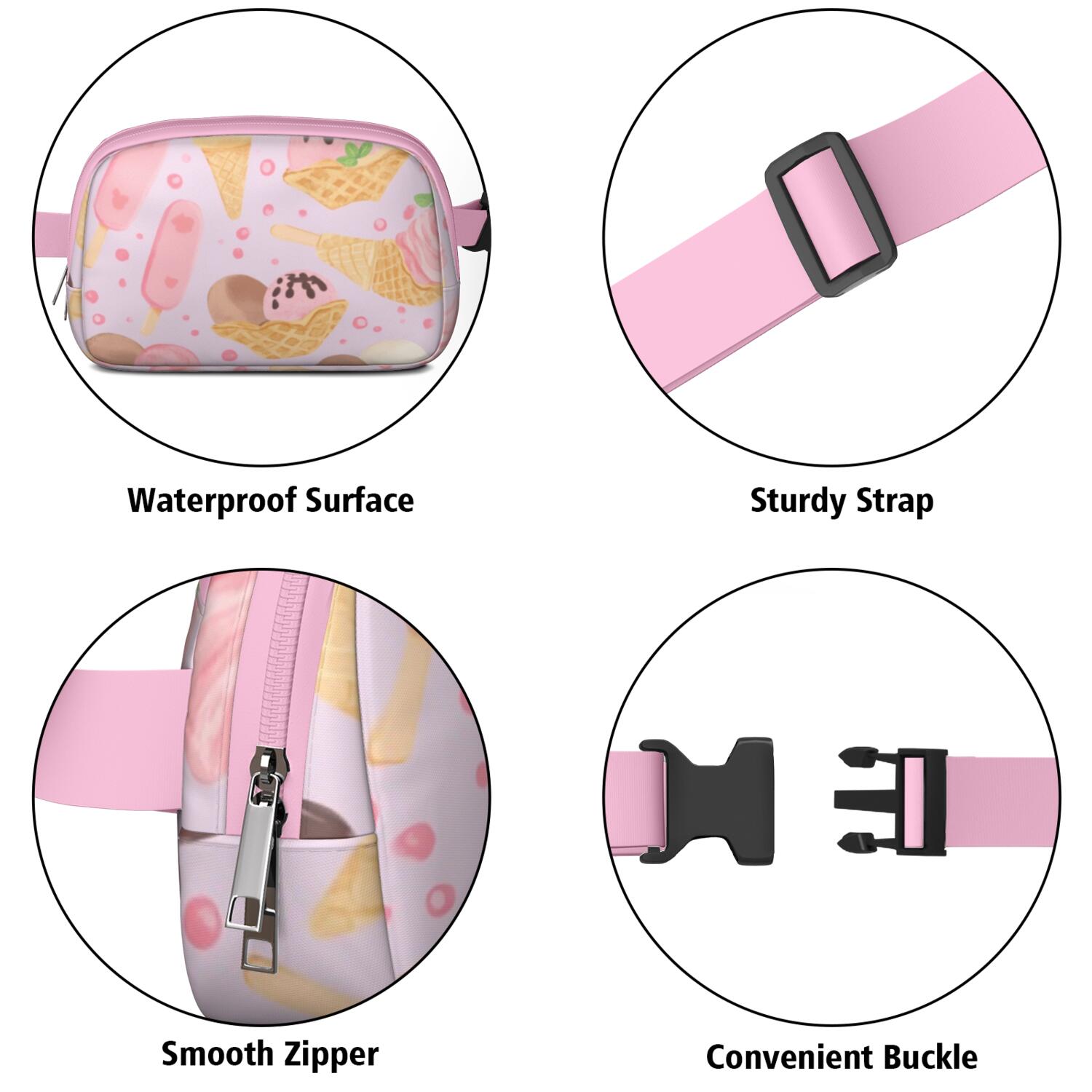 Cross Body Bag for Men&Women Waist Bag & Hip Bum Bag with Adjustable Strap for Casual Running Hiking Cycling Ice Cream Sporty Waist Pack
