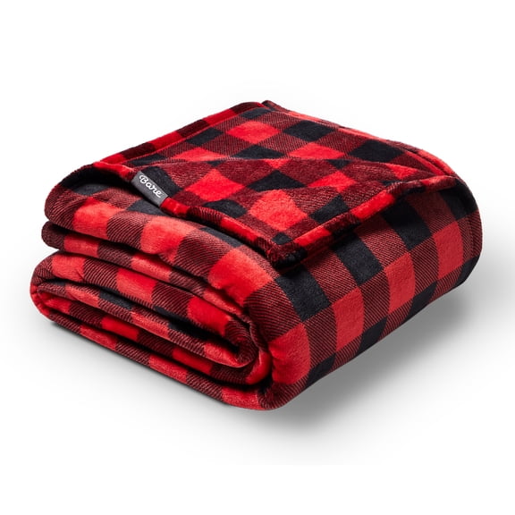 Bare Home Manta de Felpa Polar de 300 G/M², Microfibra Mullida, Suave y Afelpada, Tamaño King, Cuadros Escoceses, Rojo y Negro
