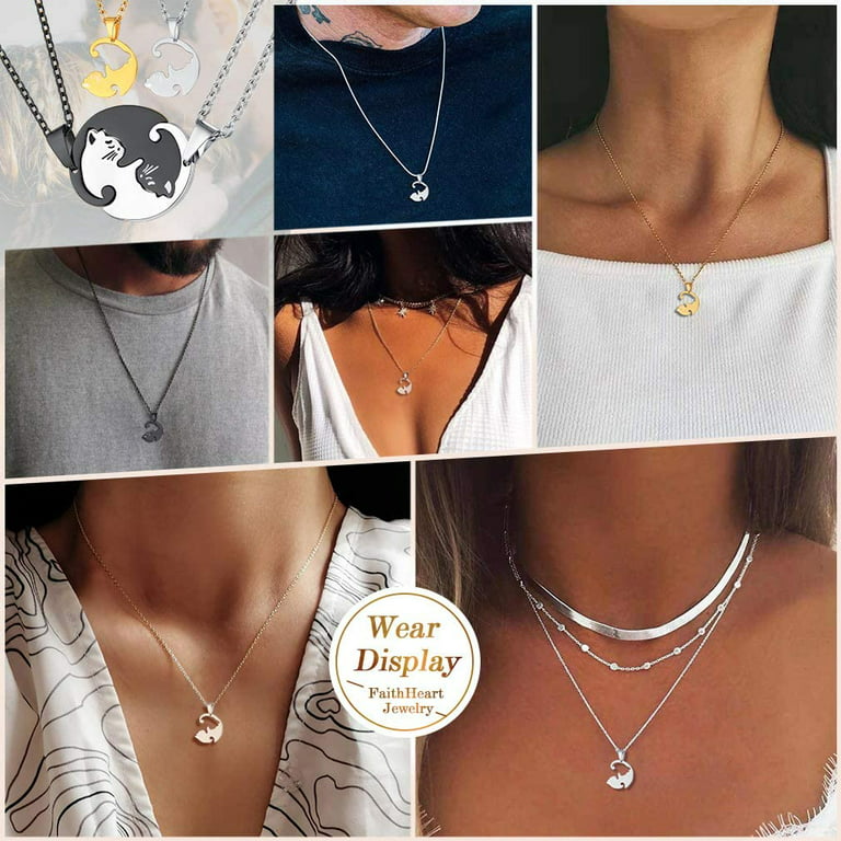 2 Pieces Yin Yang Couples Pendant Necklace Chain for Women Mens Boys Girls  Personalized Matching Puzzle Diagrams Stainless Steel Necklaces