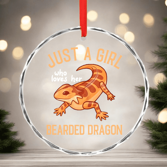 Bearded Dragon Lizard - Just A Girl Glass CIRCLE GLASS ORNAMENT Home Decor