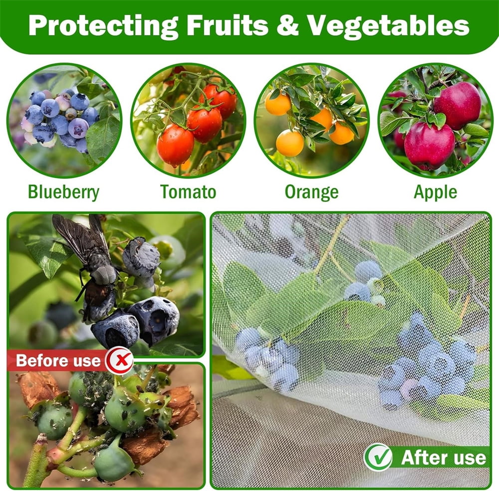 Insect Netting Bag with Drawstring,Garden Plants Protection Netting,6 Pcs Bird Barrier Mesh Covers Bags for Blueberry and Tomato,Topboutique Garden Pest Barrier Netting,3.3 ft White