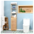 thumbnail image 3 of Bamboo Bathroom Cabinet with Drawer & Shelves, Tall Linen Tower, Slim Storage Organizer, Natural Wood Finish, 3 of 9