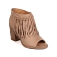 thumbnail image 1 of Soda FI54 Women Faux Suede Peep Toe Cut Out Fringe Chunky Heel Bootie, 1 of 5
