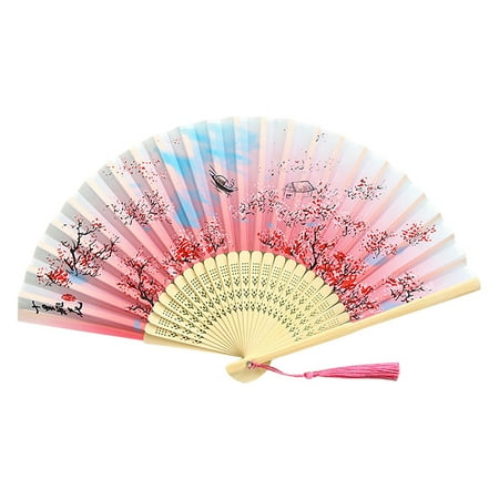 

〖CFXNMZGR〗Event Party Folding Fan Chinese Fan Hand Fans For Women Foldable Silk Bamboos Foldable Fan Hollowed Fringe Hand Fan Foldable Paper Fans For Wedding Dancing Party Home Decoration