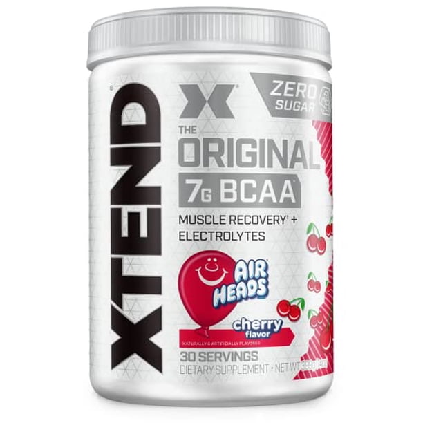 XTEND Original BCAA Powder Airheads Cherry | ZERO CARB, ZERO SUGAR - Post Workout Muscle Recovery Drink with Amino Acids - 7g BCAAs for Men & Women | 30 Servings, Airheads Cherry