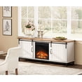 thumbnail image 3 of WAMPAT TV Stand with 18'' Electric Fireplace for 65 75 Inch TV, Farmhose Entertainment Center with Sliding Barn Door, Fireplace Storage Cabinet Wood Media Console Table for Living Room, White, 3 of 9