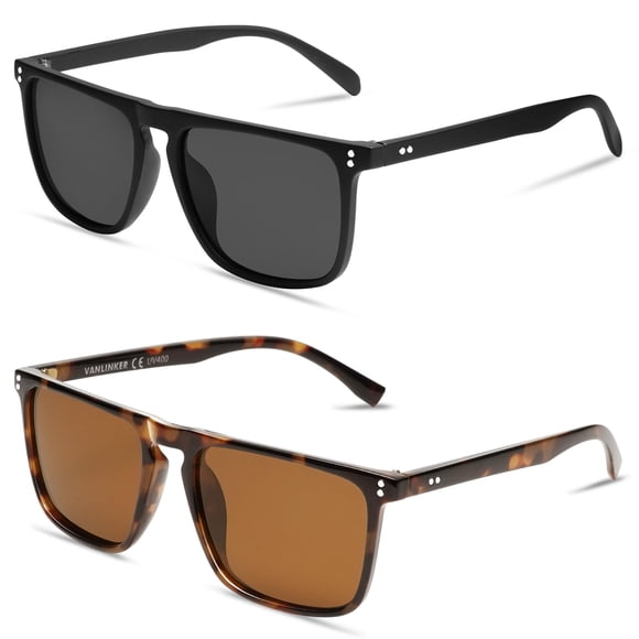 Gafas de Sol VANLINKER Polarizadas Cuadradas 2 Paquetes para Hombre y Mujer