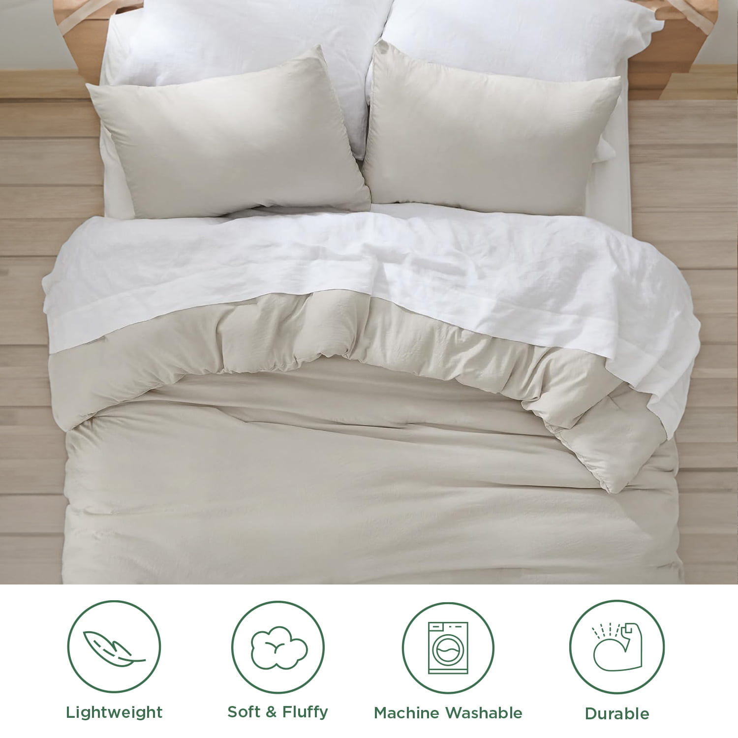U by Bedsure 3 Pieces Full Bedding Comforter Sets for All Seasons, 1 Lightweight Prewashed Comforter and 2 Pillowcases, Full, Beige