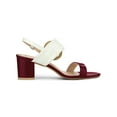 thumbnail image 3 of BLISSFUL STEP Valentine's Slingback Sandals Contrast Color Chunky Heel Big Circle Buckle Sandals Burgundy White 9, 3 of 7