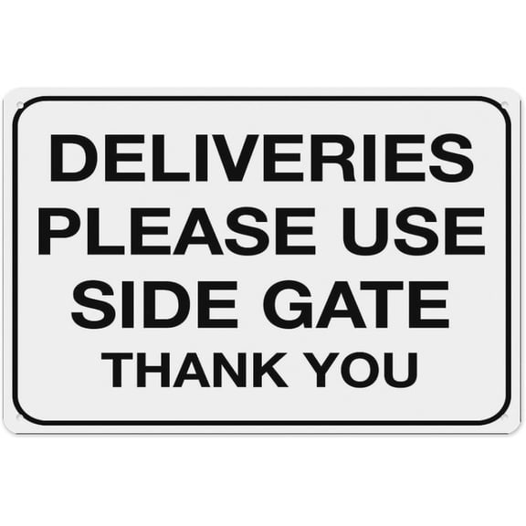 Deliveries Please Use Side Gate Thank You Sign 8"x12" - Aluminum Tin Warning for Home Outdoor Garden, Durable Directional Decor