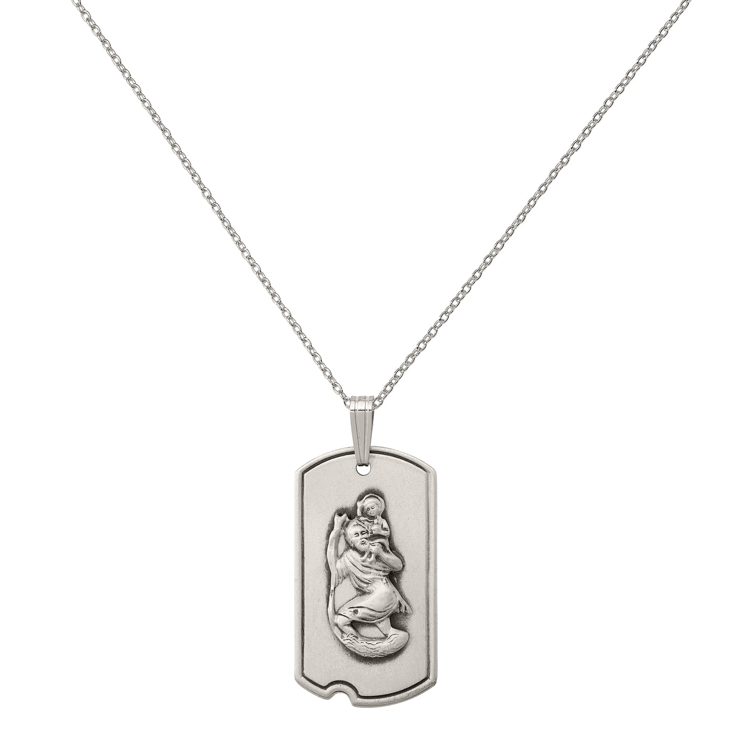 Sterling Silver Satin Antiqued St. Christopher Dog Tag Pendant