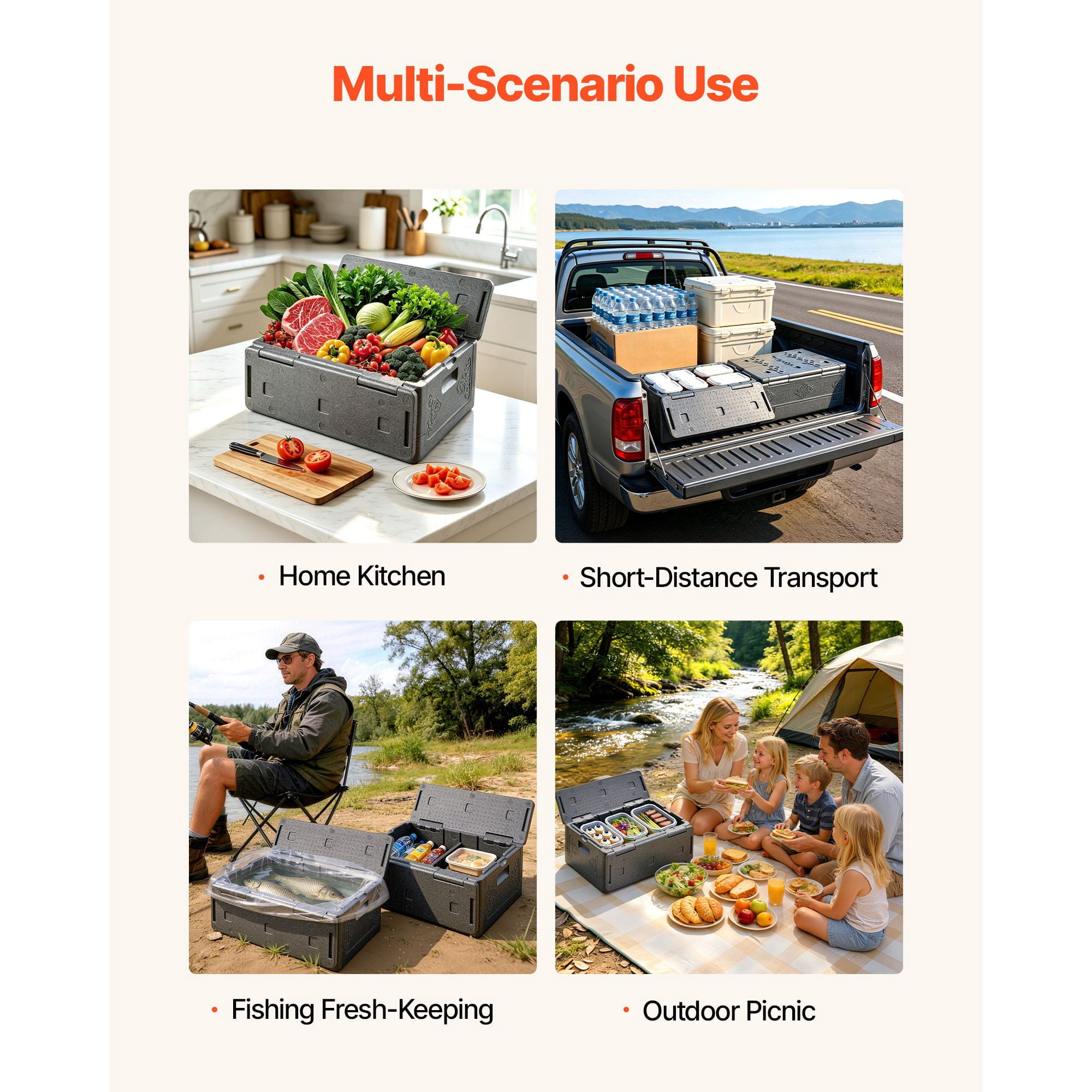 Insulated Food Carrier 40 Qt Non-Electric Thermal Box EPP Outer Shell 4-Hour Hot/Cold Temperature for Delivery Catering BBQ Camping