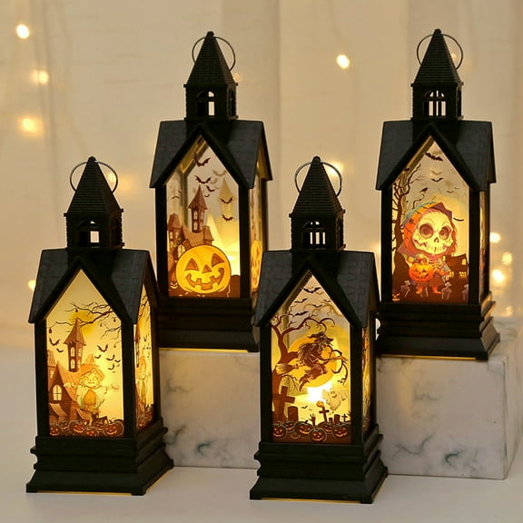 Festival LED Lantern, Halloween Square Wind Lights, for Halloween Home Indoor Outdoor Bar Decoration--4PCS