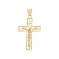 thumbnail image 6 of 14k Yellow & White Gold, Fancy Filigree Cross Jesus Christ Crucifix Pendant Religious Charm 20mm with 16" Dainty Neck Chain, 6 of 9