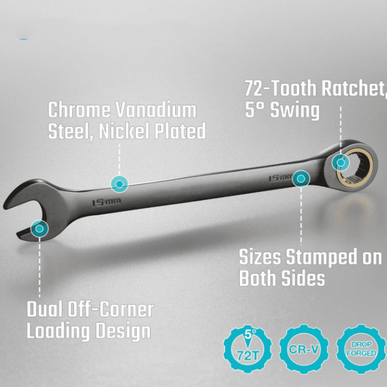 Anti-Slip Ratcheting Wrench Set, Combination Wrench Set, 22-piece, Metric & SAE, 1/4" to 3/4" & 6-18mm, 72-Tooth, CR-V Steel, Nickel Plating, with Pouch