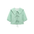 thumbnail image 3 of Tie Front Tops Womens Y2k Leopard Print Peplum Babydoll /4 Length Puff Sleeve Cute Going Out Green S, 3 of 8