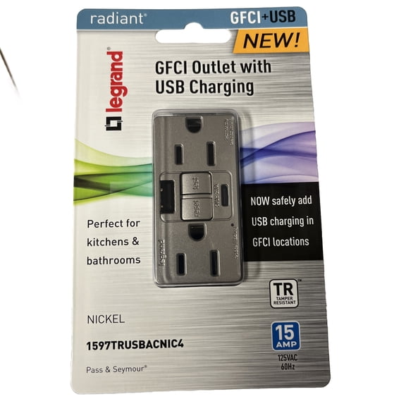 4 Of Radiant® 15A Tamper-Resisant Self-Test GFCI USB Type A and C Outlet Nickel