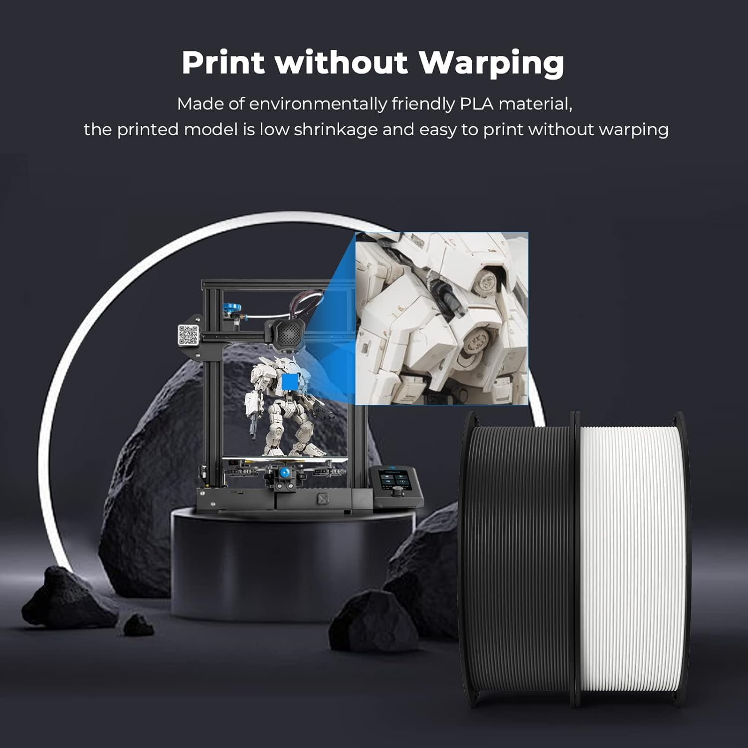 2-Pack Creality 3D Printer Filament, 1.75mm PLA Filament Bundle 2kg for 3D Printing, Ender PLA Filament No-Tangling, Strong Bonding & Overhang Performance, Accuracy +/- 0.02mm, Black & White