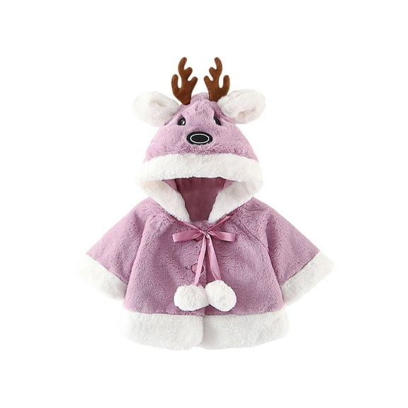 Toddler Baby Girls Christmas Outfit Deer Fleece Cloak Kids Windproof Poncho Hooded Cape Coat Fall Winter Jacket Clothes