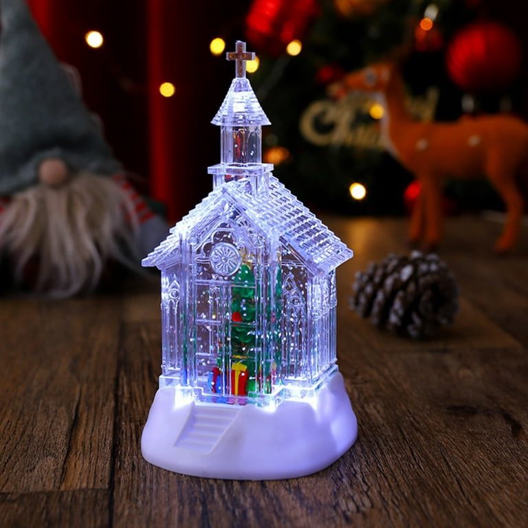 LED Lighted Church Water Lantern with Swirling Glitter Snow Effect  Christmas Gift Holiday Ornament 